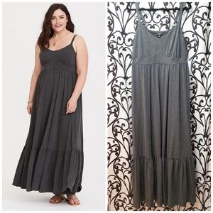 TORRID Plus Grey Gray Jersey Tiered Maxi Dress